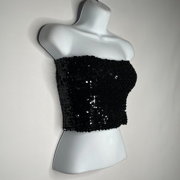 True Vintage 70s Disco Toppettes by A Brod Black Sequin Tube Top - Picture 3 of 8